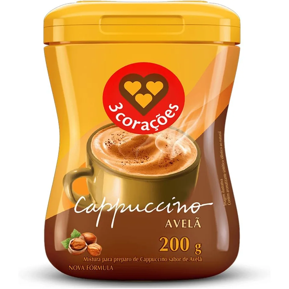 3 Corações Cappuccino Sabor Avelã, 200g, Pó