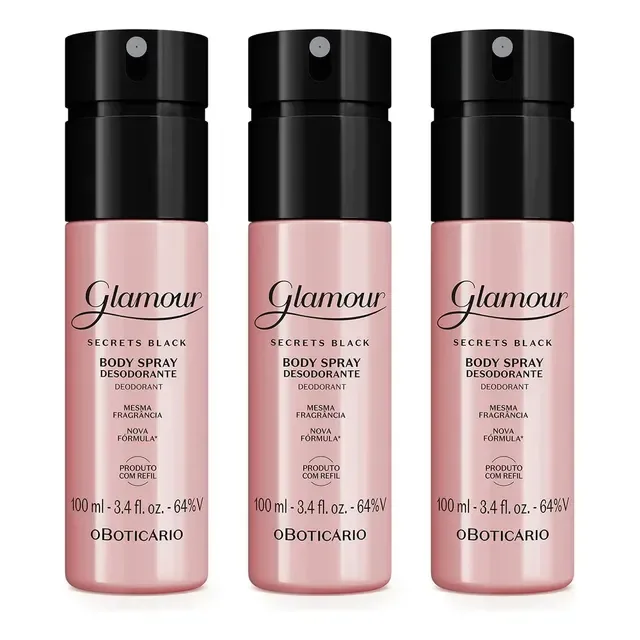 Body Spray Glamour Secrets Black (3 Itens)
