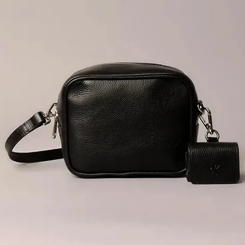 Bolsa Camera Bag Ckj Chaveiro Preto Lisa Níquel