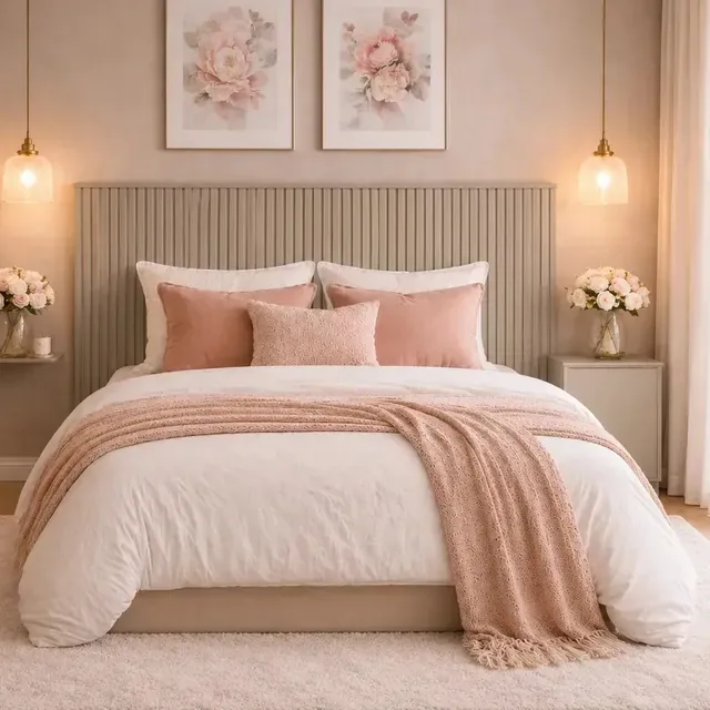 Cabeceira Ripada Queen King Painel De Cama Mdf Moderna Off White