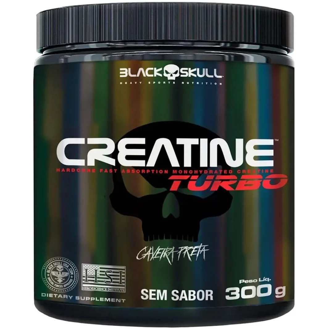 Creatine Turbo – sem sabor - Pote 300g - Black Skull - Suplementação para Treino, Performance, Ganho...