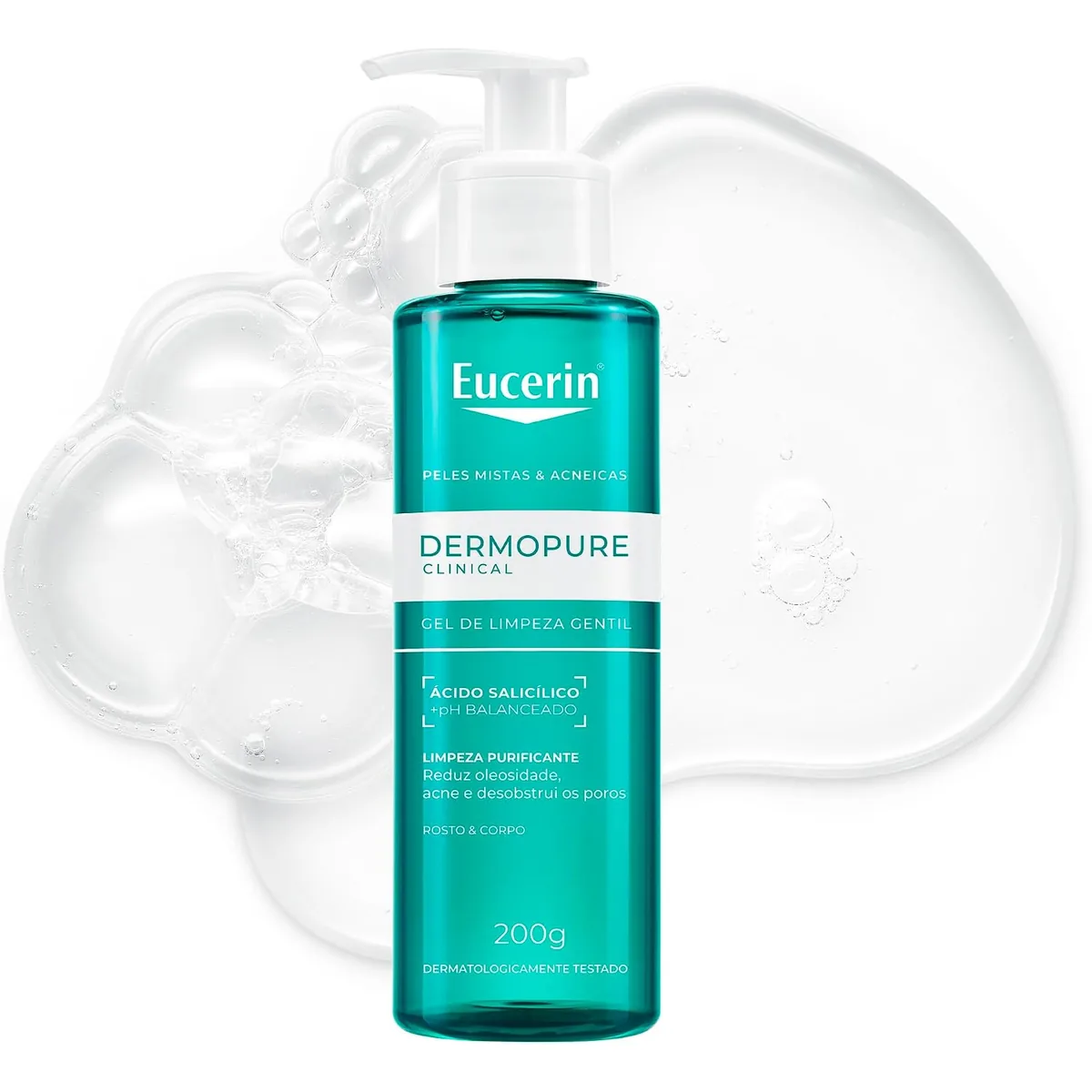 EUCERIN Gel de Limpeza Facial Antiacne DermoPure Gentil 200ml, Pele Mista e Oleosa, Suave, Demaquilante
