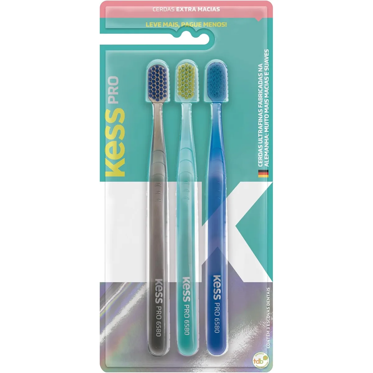 Kess, Pack com 3 Escovas Dentais Pro Extra Macias, Cores Sortidas