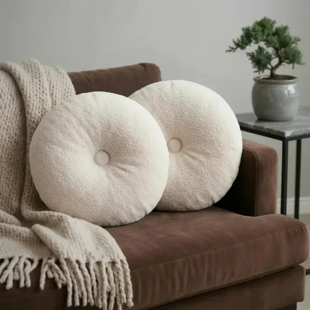 Kit 2 Almofadas Redondas Boucle 45x45 Premium Decoração Off-white