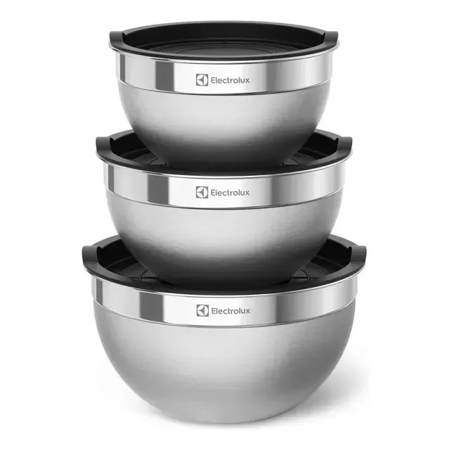 Kit 3 Tigelas Electrolux Aço Inox Bowls com Tampa Plástica 1,4L 2L 2,6L