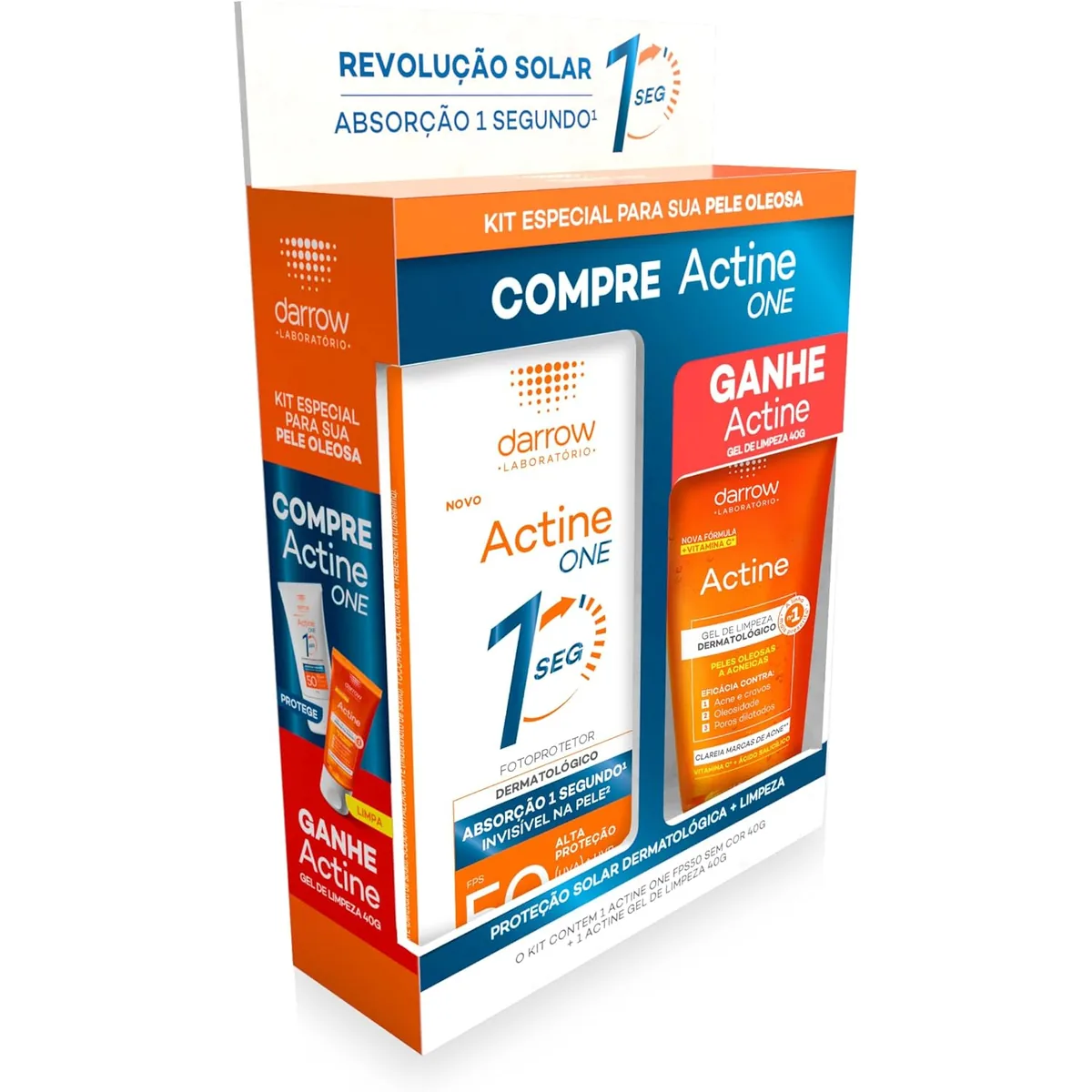 Kit Facial Darrow Protetor Solar Actine One FPS50 sem cor 40g + Actine Gel de Limpeza 40g