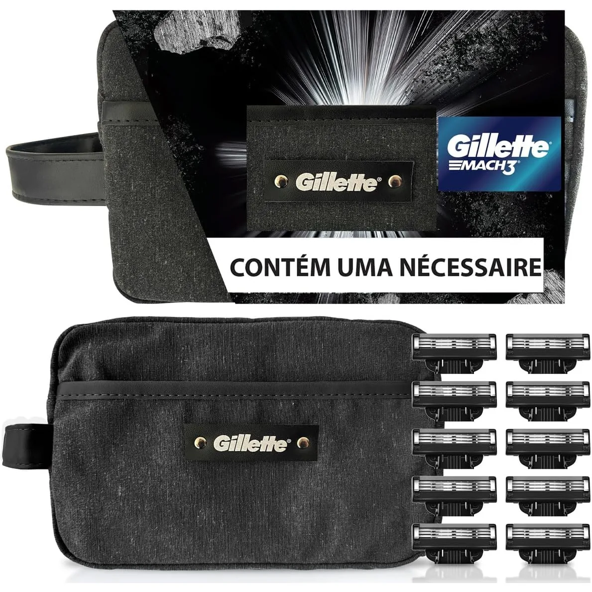 Kit Gillette Mach3 10 cargas + Necessaire, Higiene Pessoal, Cuidado com a barba, Lâminas e Aparelhos de...