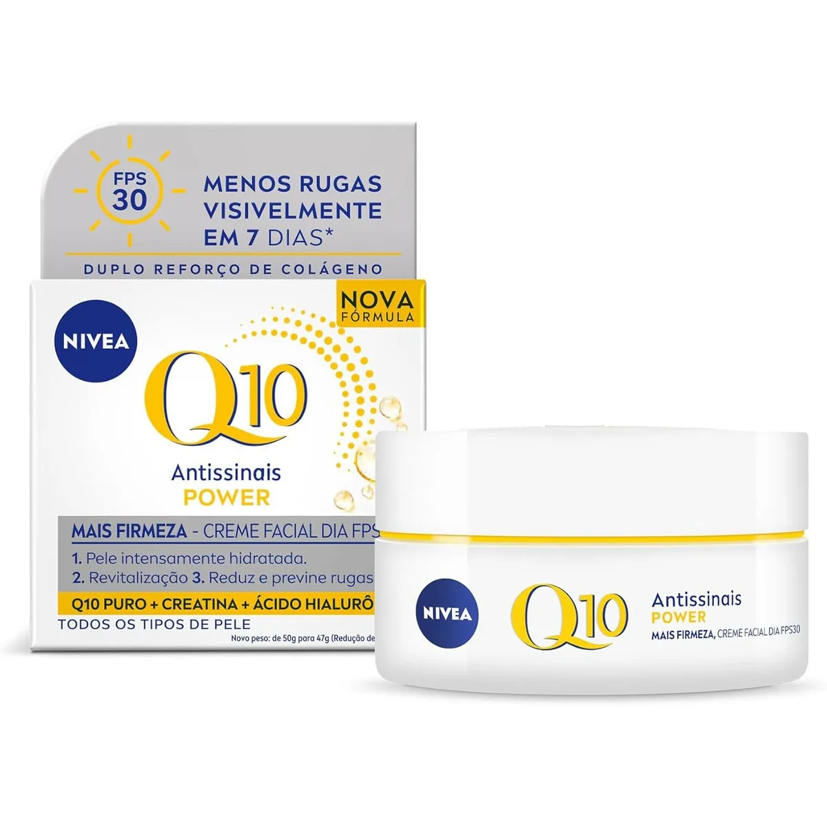 NIVEA Creme Facial Antissinais Q10 Power Dia FPS 30 47g, Reduz Rugas, Hidratação Intensa, Ácido Hialurônico,...