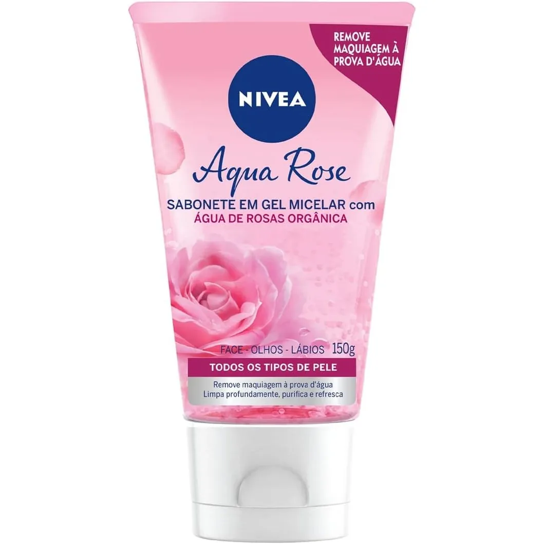 NIVEA Sabonete Facial em Gel Aqua Rose 150ml, Limpeza Profunda, Remove Maquiagem, Purifica e Refresca, Água...