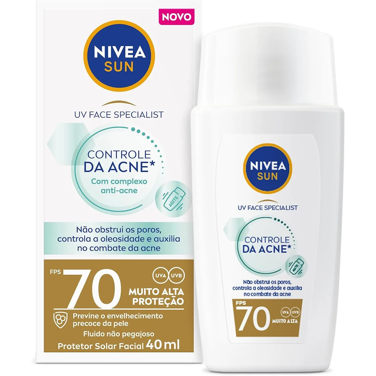 NIVEA SUN Protetor Solar Facial Fluido UV Face Specialist Controle da Acne FPS 70 40ml, Muito Alta Proteção...