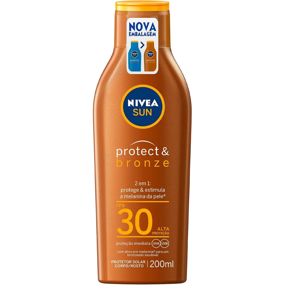 NIVEA SUN Protetor Solar Protect & Bronze FPS 30 200ml - Com ativo de pró melanina, resistente à água,...