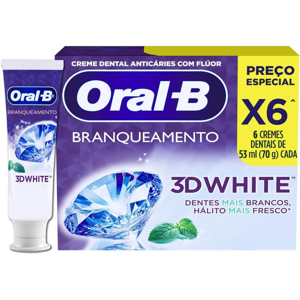 Oral-B Pasta de Dente 3D White Branqueadora, 6 Unidades 70 g