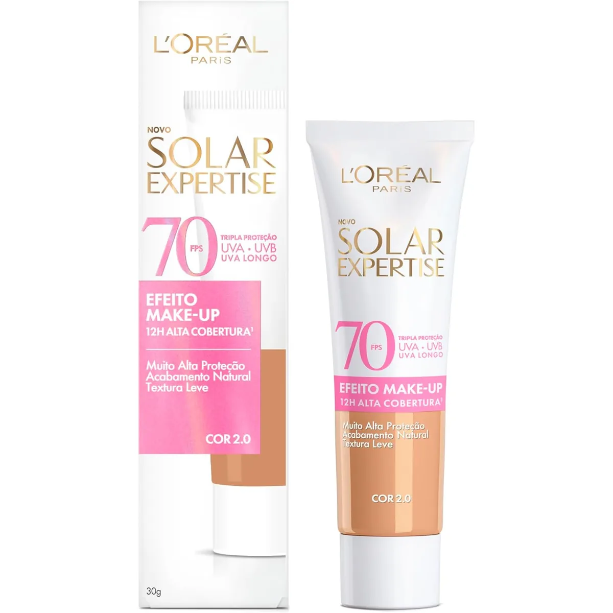 Protetor Solar Facial com Cor FPS 70 Alta Cobertura - L'Oréal Paris Solar Expertise Efeito Make Up - Cor 2.0...