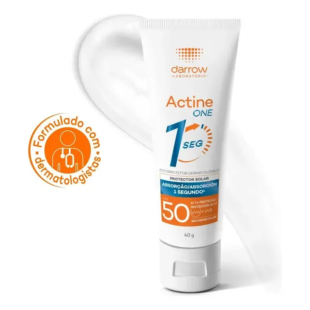 Protetor solar facial dermatológico Darrow Actine One, protetor solar SPF50 com ácido hialurônico, toque seco...