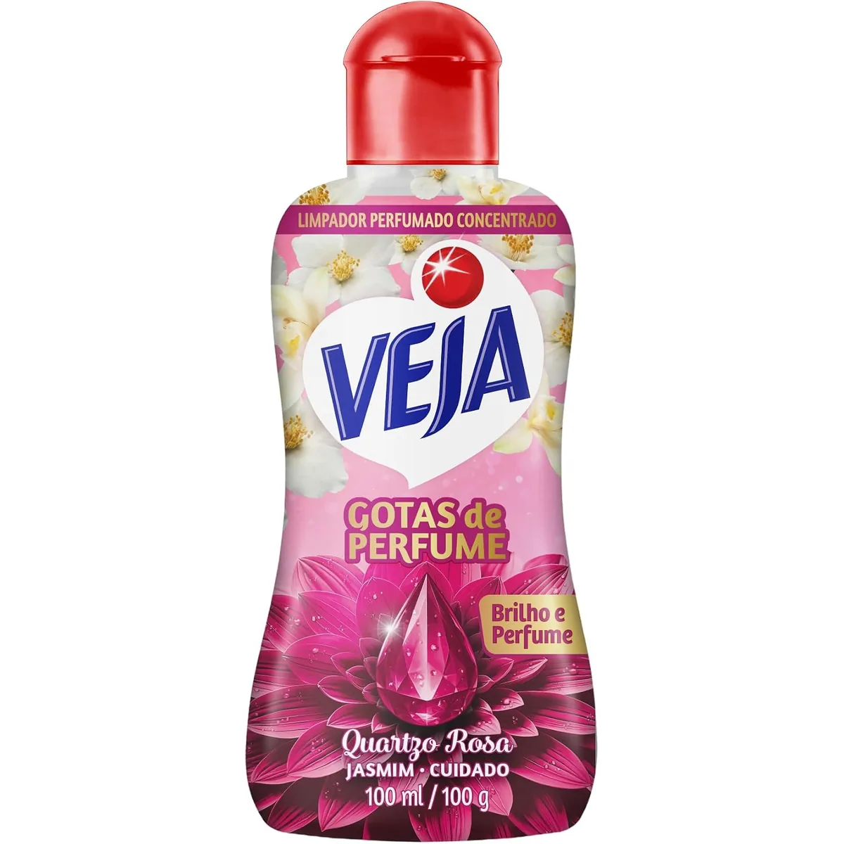 Veja Gotas de Perfume Quartzo Rosa Jasmim Limpador Perfumado Concentrado 100 ml
